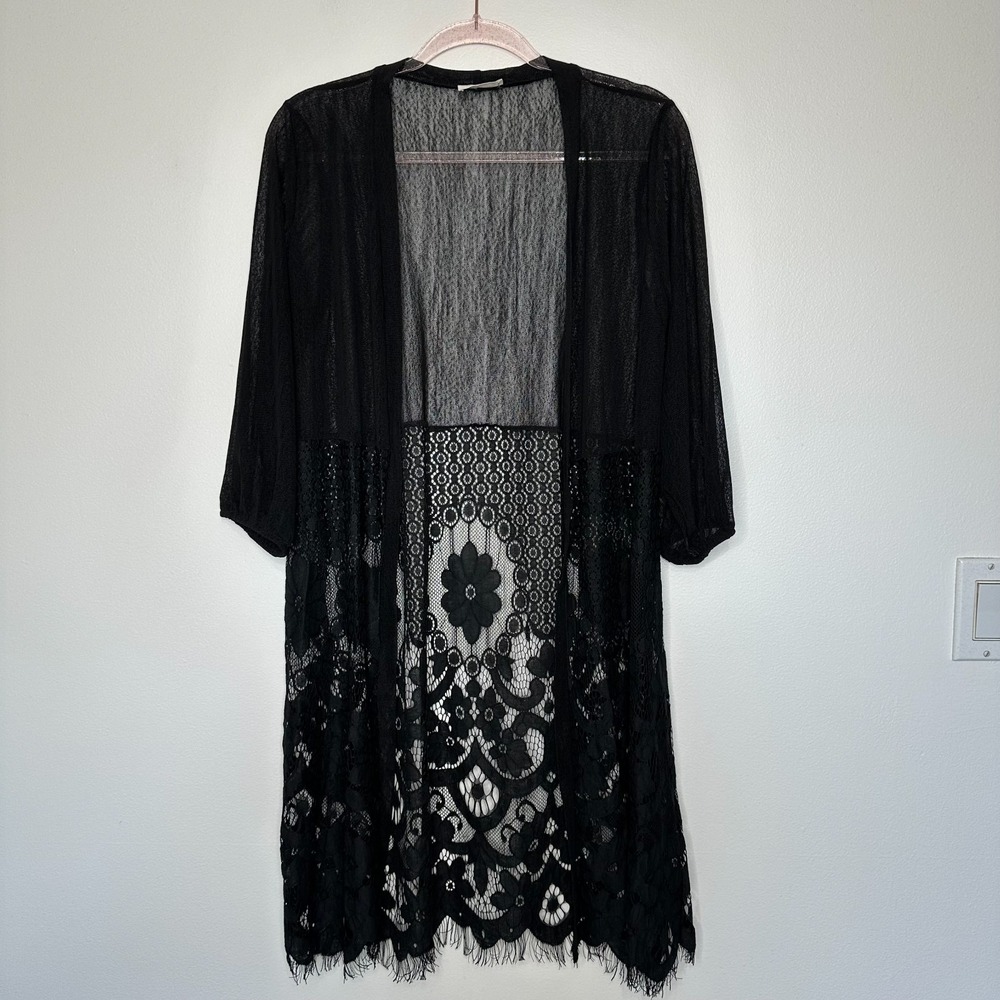 Ember Whimsigoth Lace Mesh‎ Cardigan Topper Womens Size M Black Fairycore Beach